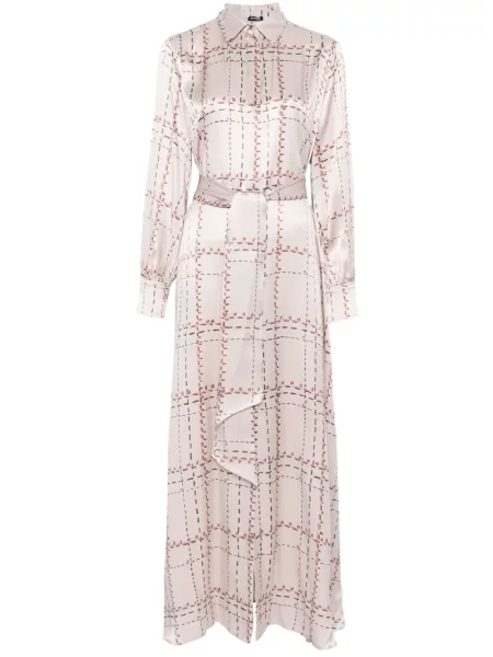 Jedwabna sukienka koszulowa Kiton z nadrukiem garniturowa różowa
