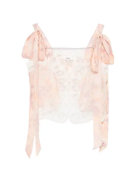 Top Chloé cu model floral cu imagine din dantelă roz