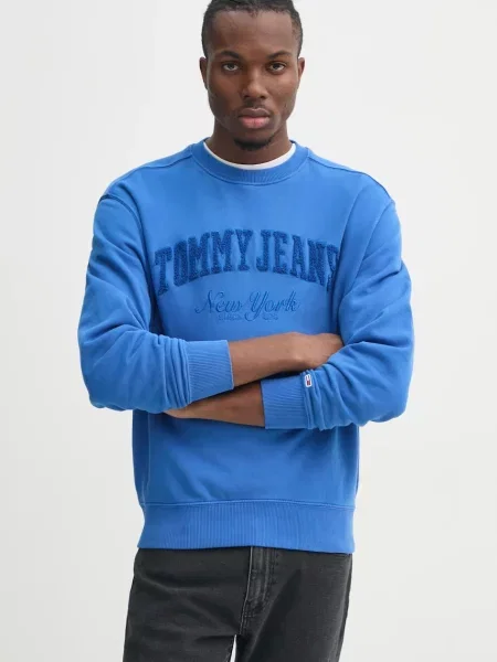 Tommy Jeans Bombažen pulover vijolična