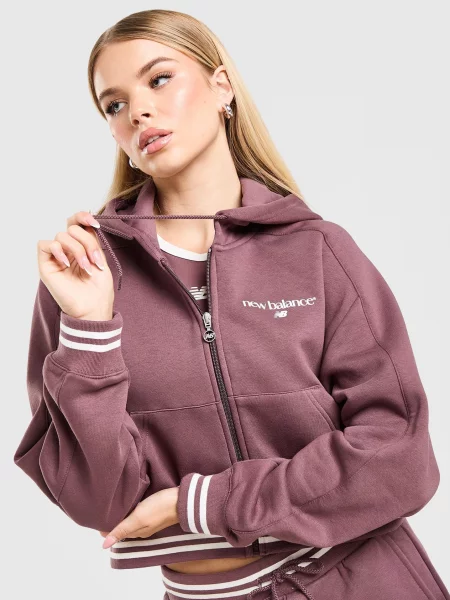 New Balance Bluza Rozpinana Z Kapturem Ribb Cropp brązowa