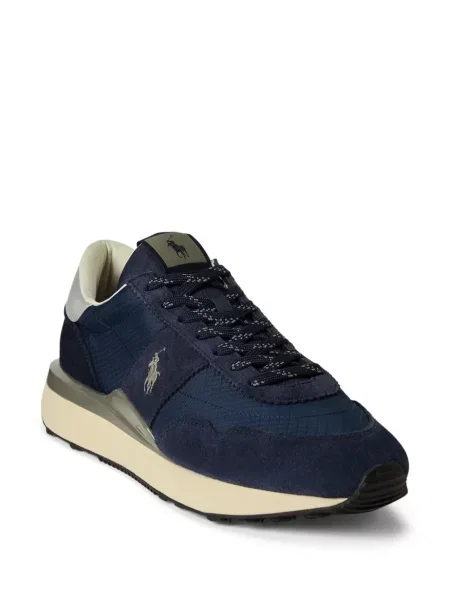 Πλισέ ριγέ sneakers Polo Ralph Lauren με κέντημα μπλε