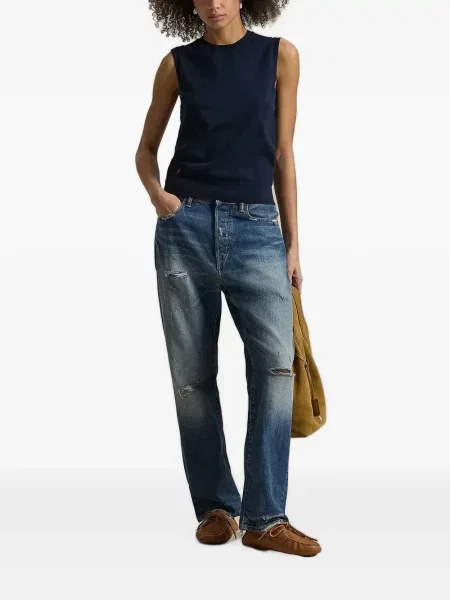 Gulerat tricou polo Polo Ralph Lauren cu decolteu în V fără mâneci maro