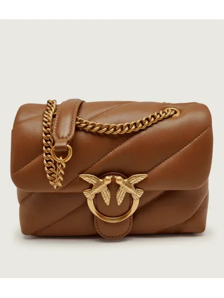 Pinko De piele geantă pe umăr Love Puff Mini maro