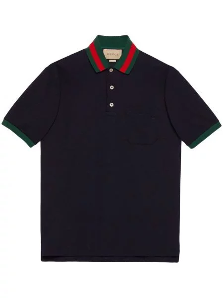 Gulerat tricou polo Gucci cu dungi albastru