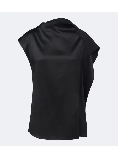 Top Sportmax din satin cu volane negru