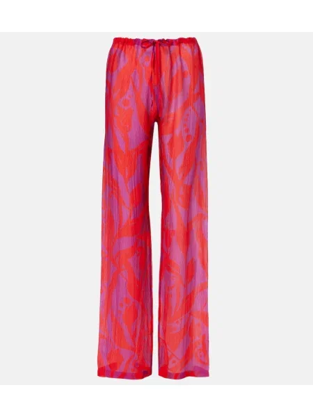 Pantaloni cu picior drept Dries Van Noten de mătase roșu