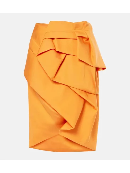 Fustă midi Dries Van Noten din satin drapată până la genunchi portocaliu