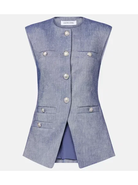 Lniany top Veronica Beard niebieski