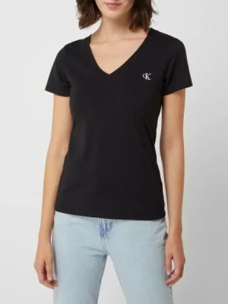 T-shirt z wyhaftowanym logo czarna
