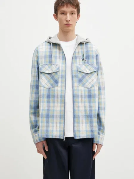 ICECREAM camasa din lana Hooded Flannel Zip Through relaxed albastru