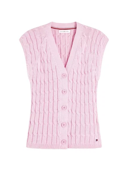 Cardigan Tommy Hilfiger fără mâneci tricotate roz