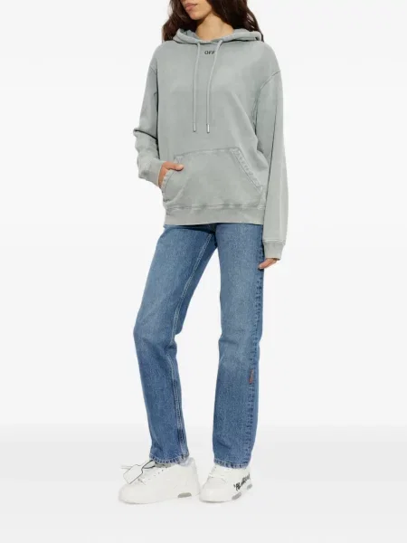 Hanorac cu glugă Off-white cu imagine cu cordon alb