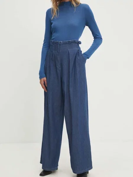 Панталон Answear Lab с широка каройка с висока талия синьо