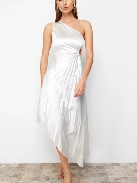 Rochie de seară Trendyol din satin asimetrică eleganta gri