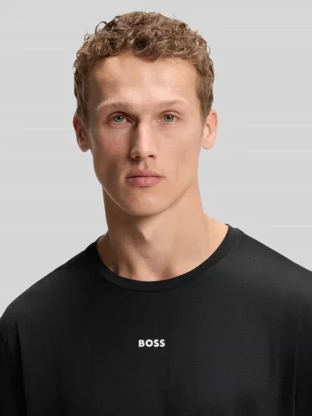 T-shirt sportowy krój slim fit z nadruk z logo model TS_Active' Boss Green czarna