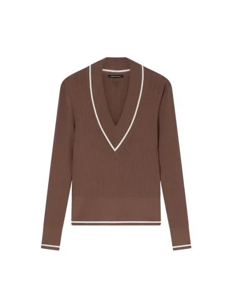 Sweter o kroju slim fit z mieszanki w imitacji dzianiny Armani Exchange brązowy
