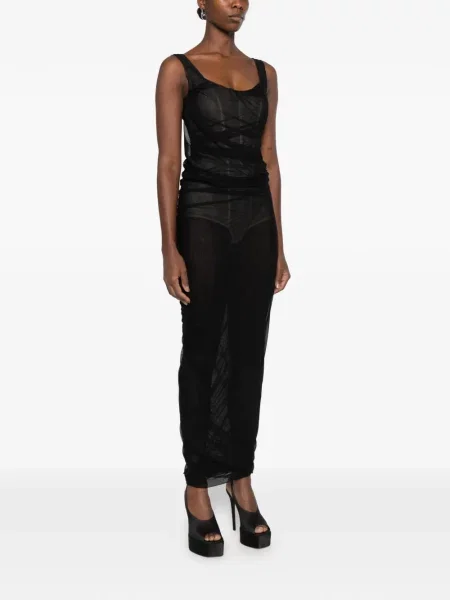 Rochie maxi The Attico cu volane plasă negru