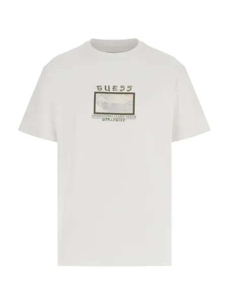 GUESS Tricou JAPAN SMALL LANDSCAPE bej deschis / oliv alb