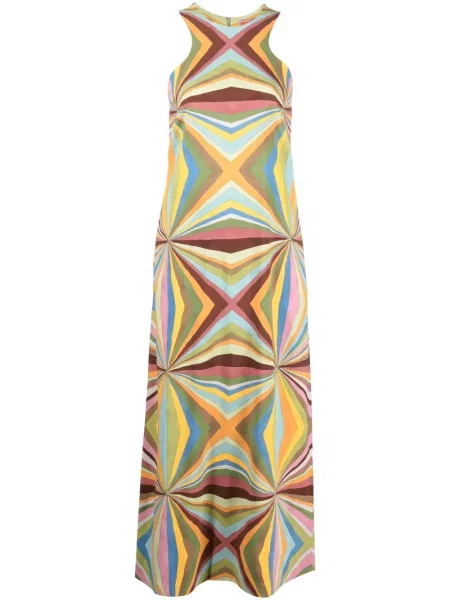 Rochie maxi La Doublej cu imagine cu imprimeu geometric de costum verde