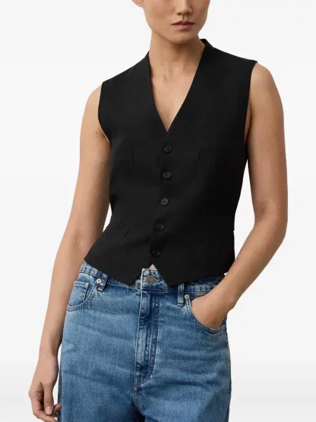 Ленен елек Ralph Lauren Collection с V-образно деколте черно