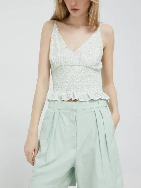 Plátěné kraťasy Abercrombie & Fitch zelená hladké high waist