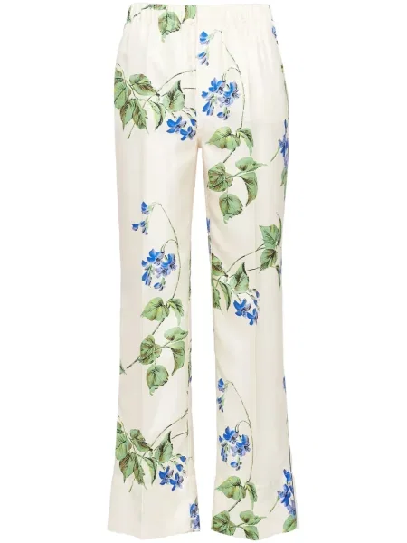 Pantaloni Prada cu model floral din țesătură twill alb