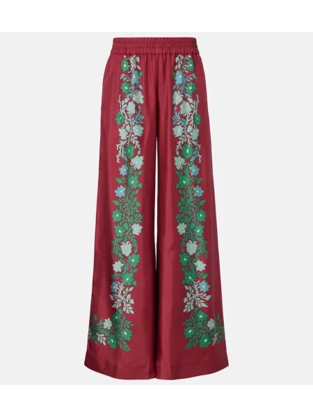 Pantaloni La Doublej de mătase cu model floral roșu