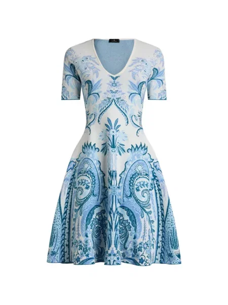 Rochie midi Etro cu model paisley din jacard albastru
