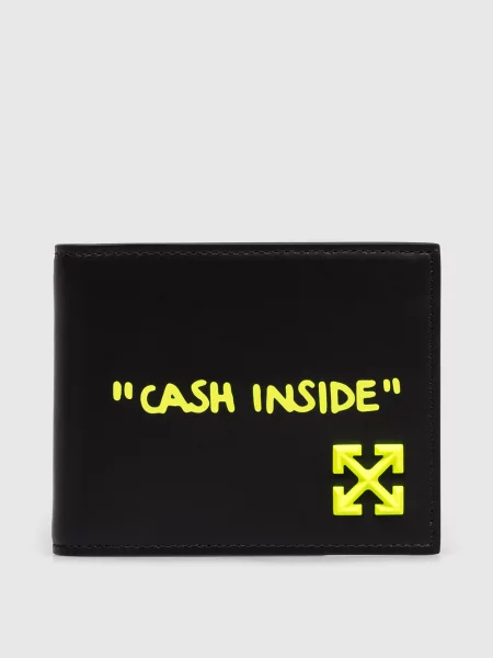 Шкіряне портмоне з емблемою Off-white чорне
