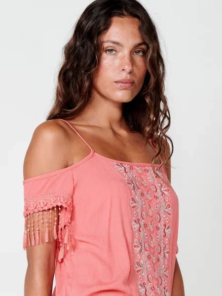 KOROSHI Bluza pastelno modra / korala / losos bela