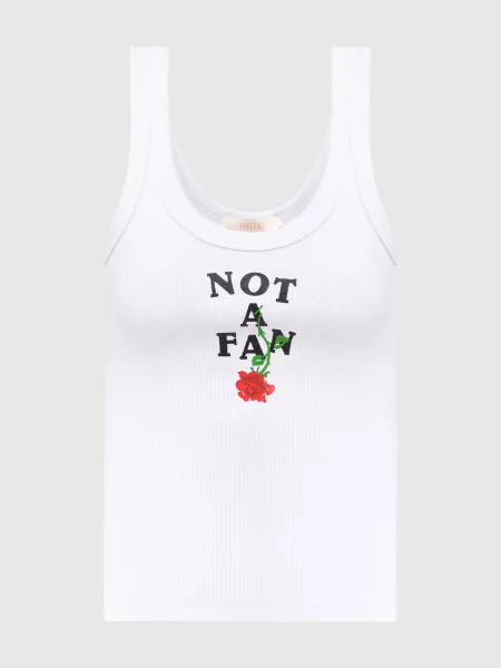 Топ в рубчик з принтом напису "Not a fan" Ssheena білий