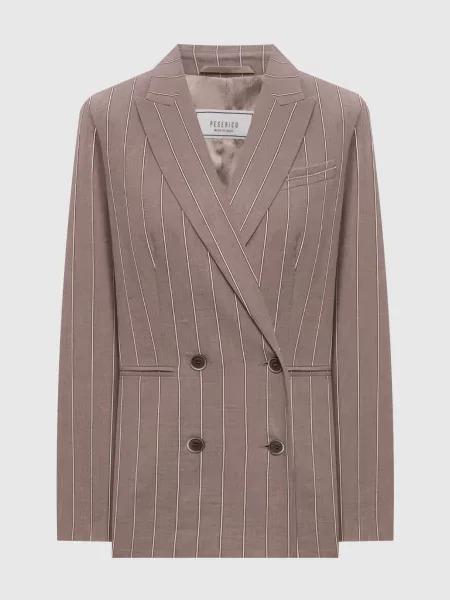 Двобортний жакет в смужку з льоном Peserico сірий
