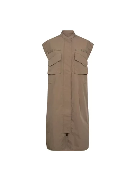 Sukienka Mos Mosh z wysokim kołnierzem brązowa