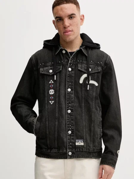 Evisu geacă din denim Weel of Wisdom bărbați de tranziție negru