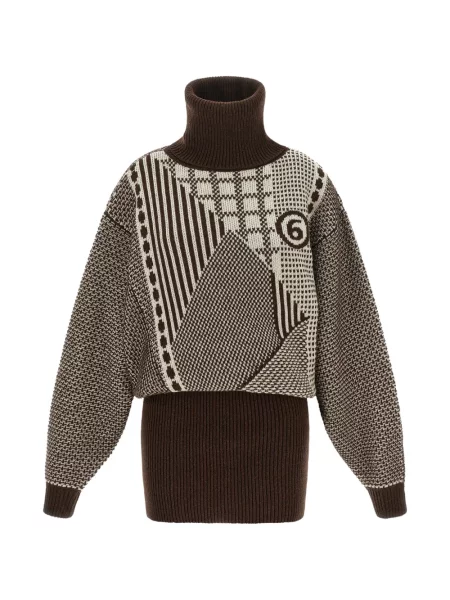Rochie mini Mm6 Maison Margiela cu imprimeu geometric maro