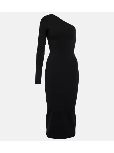 Oblekové midi šaty Victoria Beckham po kolená na jedno rameno čierna