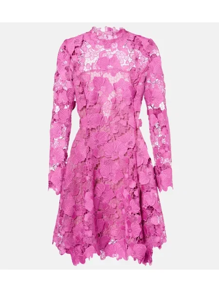 Čipkasta obleka Oscar De La Renta s cvetličnim vzorcem s čipko oranžna