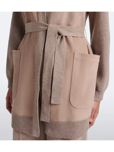 Cardigan Max Mara din piele de căprioară bej
