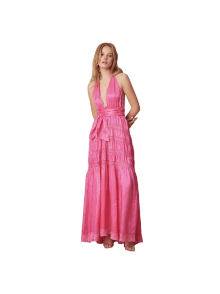Sukienka maxi Loveshackfancy z dekoltem halter różowa
