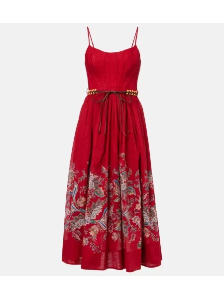 Rochie midi Zimmermann cu model paisley până la genunchi de costum roșu