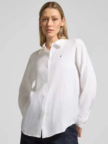 Lniana bluzka Tommy Hilfiger z długim rękawem biała