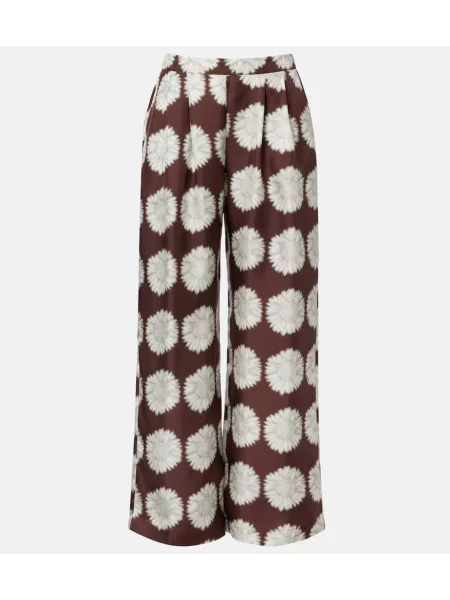 Pantaloni Asceno de mătase cu model floral maro