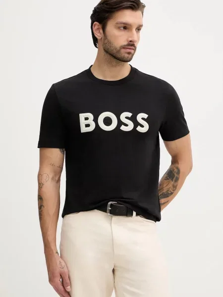 Тениска BOSS Green Tee Iconic Zone с принт черно
