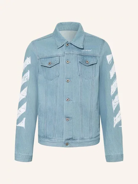 Off-White Džínová Bunda Diag medium blue bílá