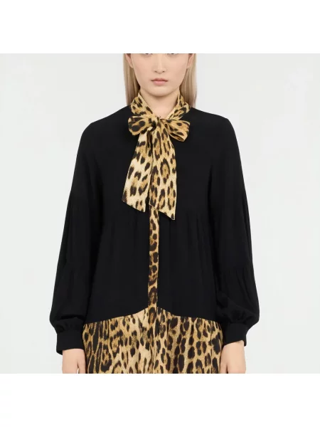 Lniana sukienka mini Roberto Cavalli czarna