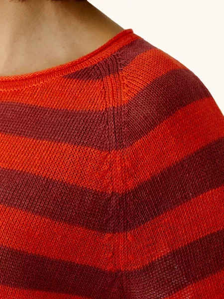 Oui Pletené Tričko Z Lnu S Rukávy / tmavě fialová červená