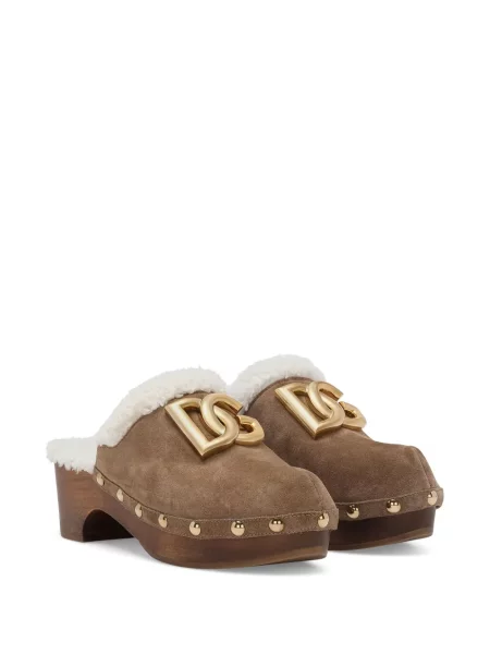 Saboți Dolce & Gabbana din piele de căprioară maro
