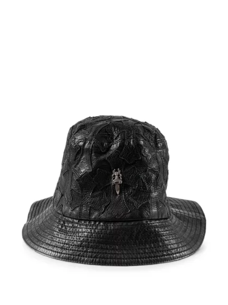 Pălărie Chrome Hearts din piele cu motiv cu inimi negru