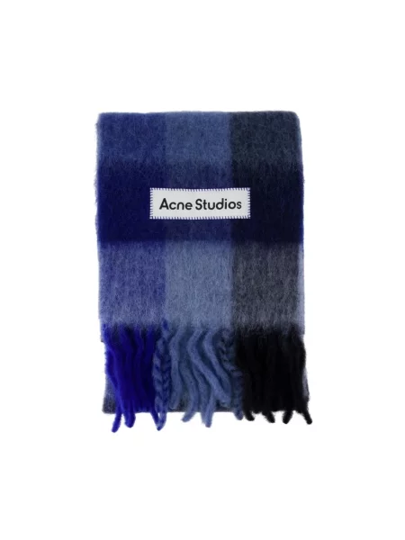 Szal Acne Studios wełniana w kratę niebieska