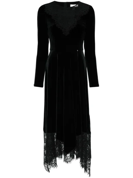 Rochie midi Nissa de catifea cu model floral până la genunchi negru